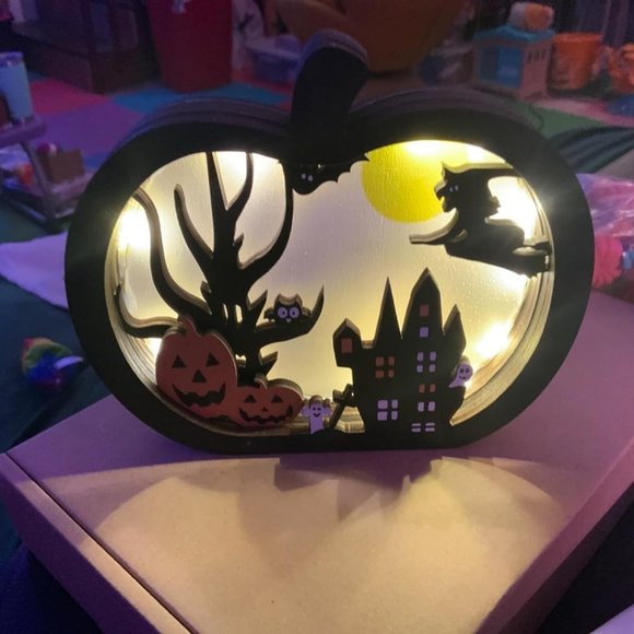 Halloween Wooden Table Sign Light Pumpkin Decoration Supply - Picture 9 of 11
